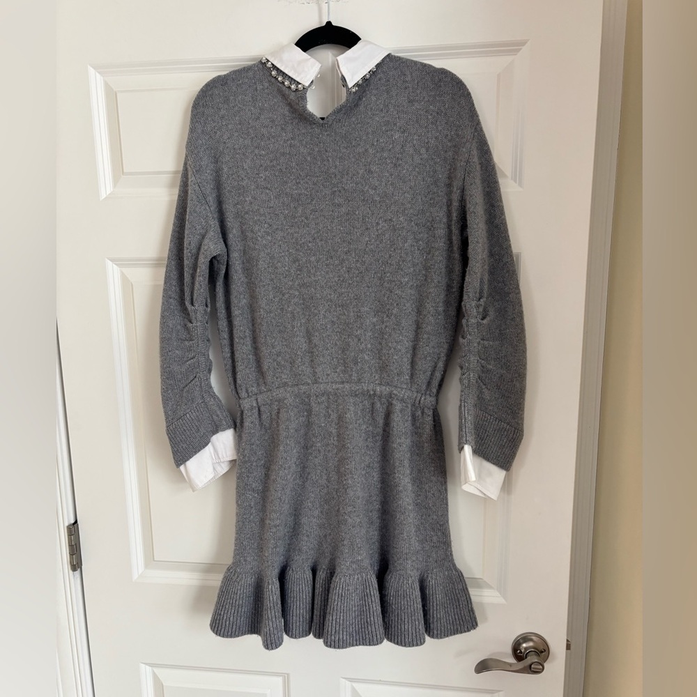 cinq a sept Gray Knit Sweater Dress with White Collar & Cuffs - Picture 9 of 14